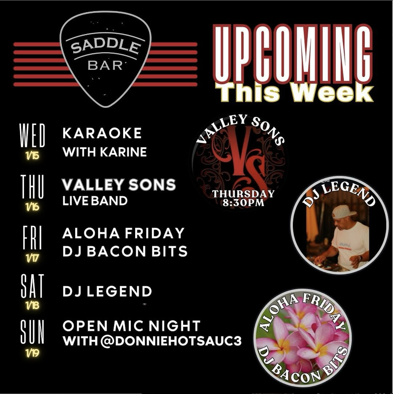 Events this week at The Saddle Bar!